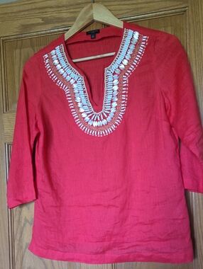 Talbots Red Embellished V-Neck Tunic